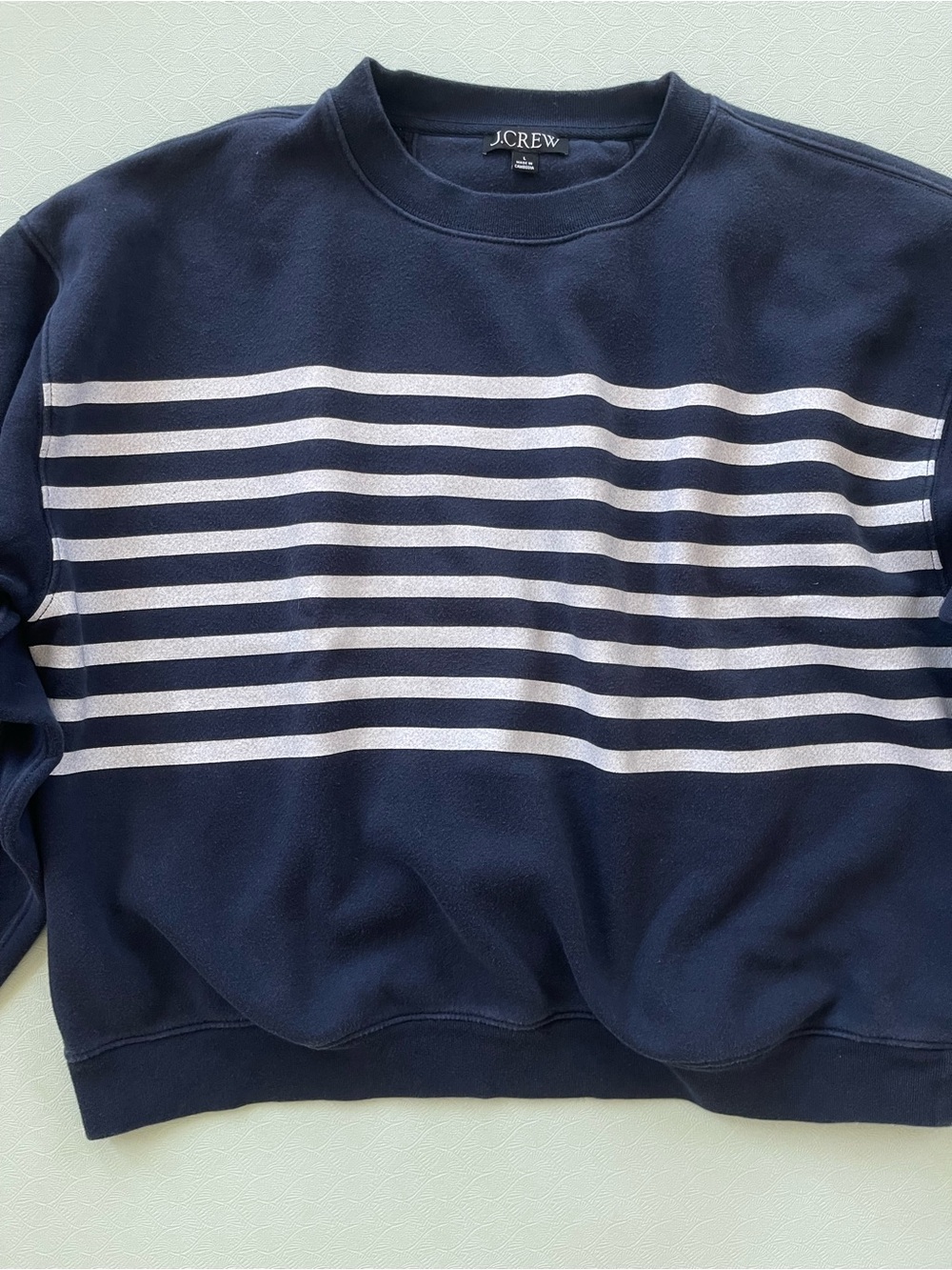 J. Crew Women’s Navy Stripe Crewneck Sweatshirt - Picture 2 of 8